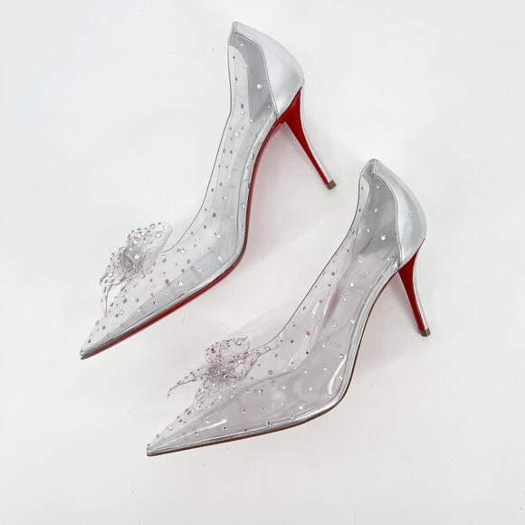 Christian Louboutin Jelly Strass 80 Silver Embellished PVC Pointed Toe Pumps 39 - Picture 5 of 12